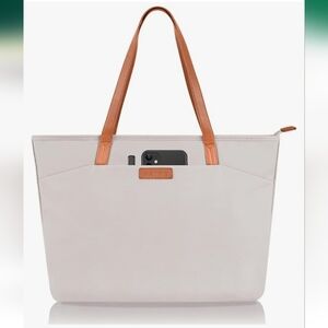 Prite Cream Laptop Tote Bag for Women Shoulder Bag Waterproof 11.8"X14 6"X3.5"